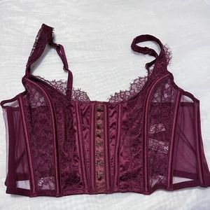Victoria's Secret Dream Angels Raspberry Burgundy Satin Lace Bustier Corset - M